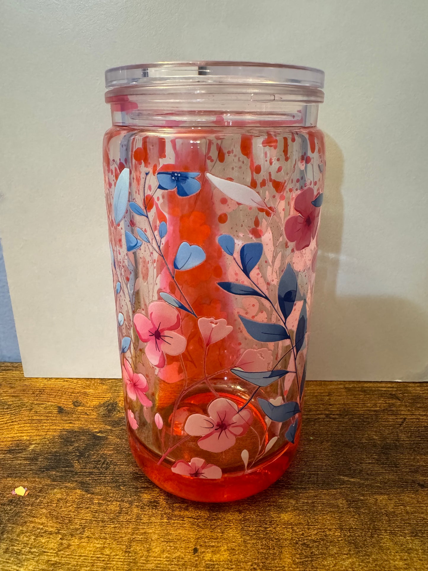 (Drip) Pink & Blue Flowers 16oz