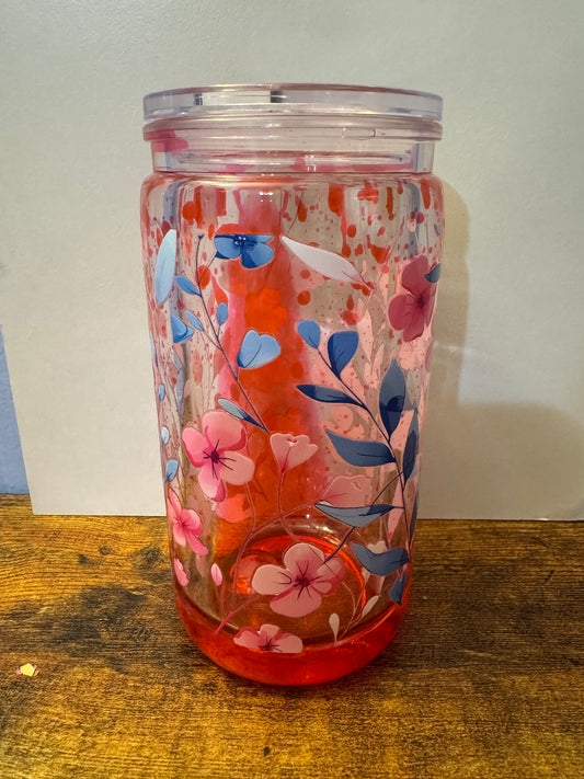 (Drip) Pink & Blue Flowers 16oz